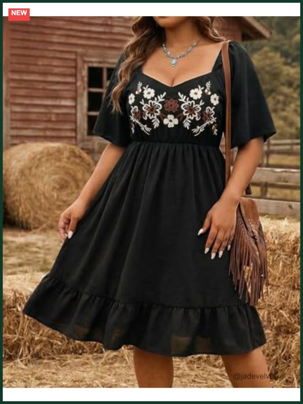 Plus Size Western Embroidered A-Line Country Concert Dress Elasti - Picture 3 of 6